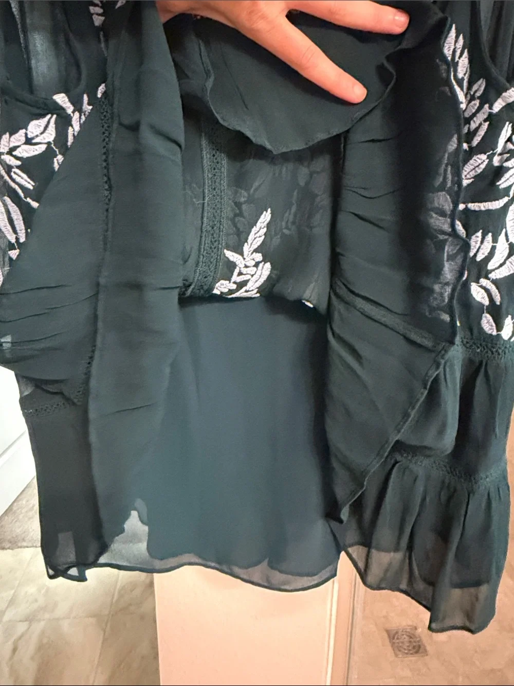 Anthropologie Embroidered Dark Teal Sleeveless Women’s Top Size M